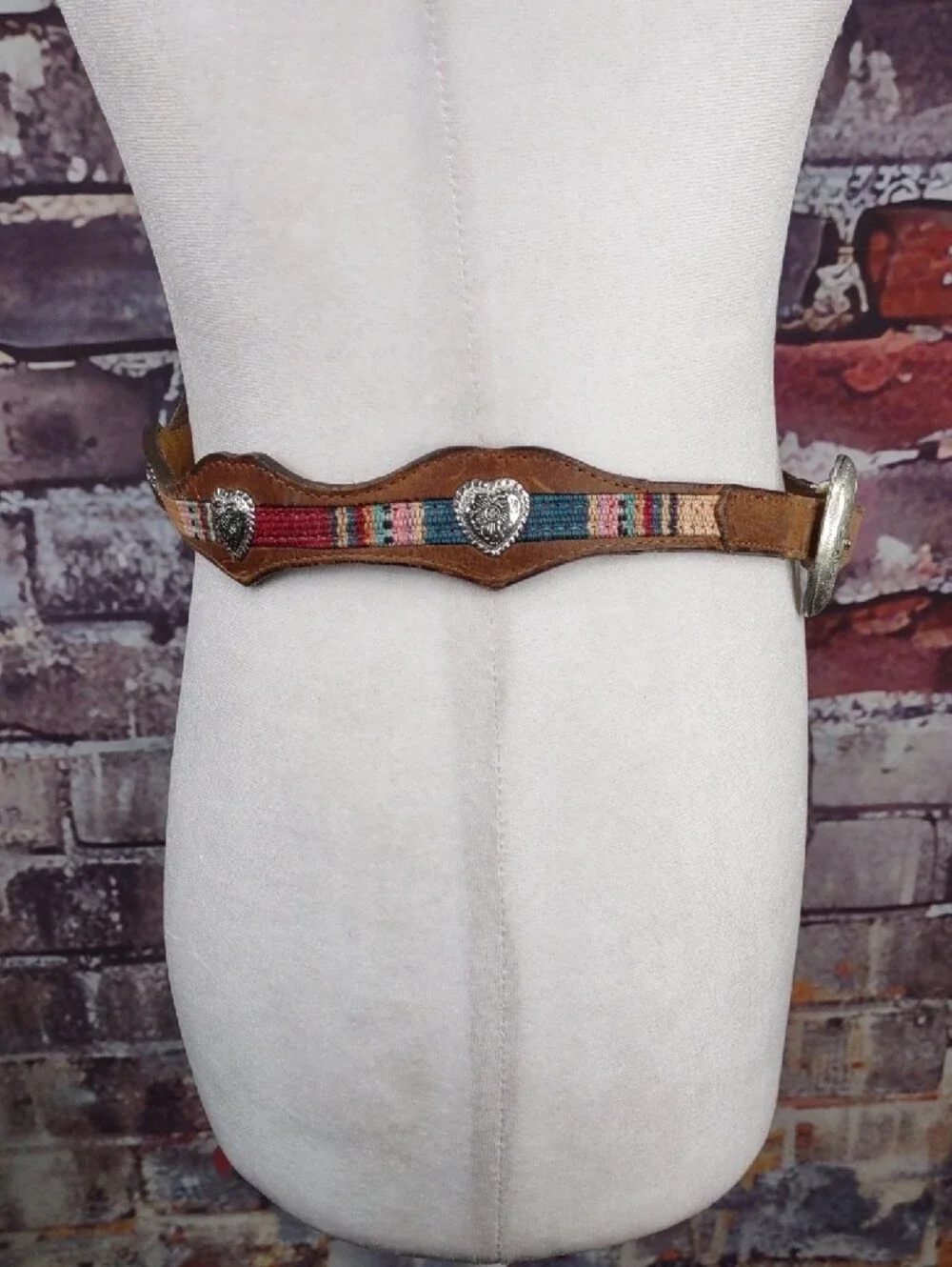 Western-Style Leather Belt w/ Silver Heart Conchos